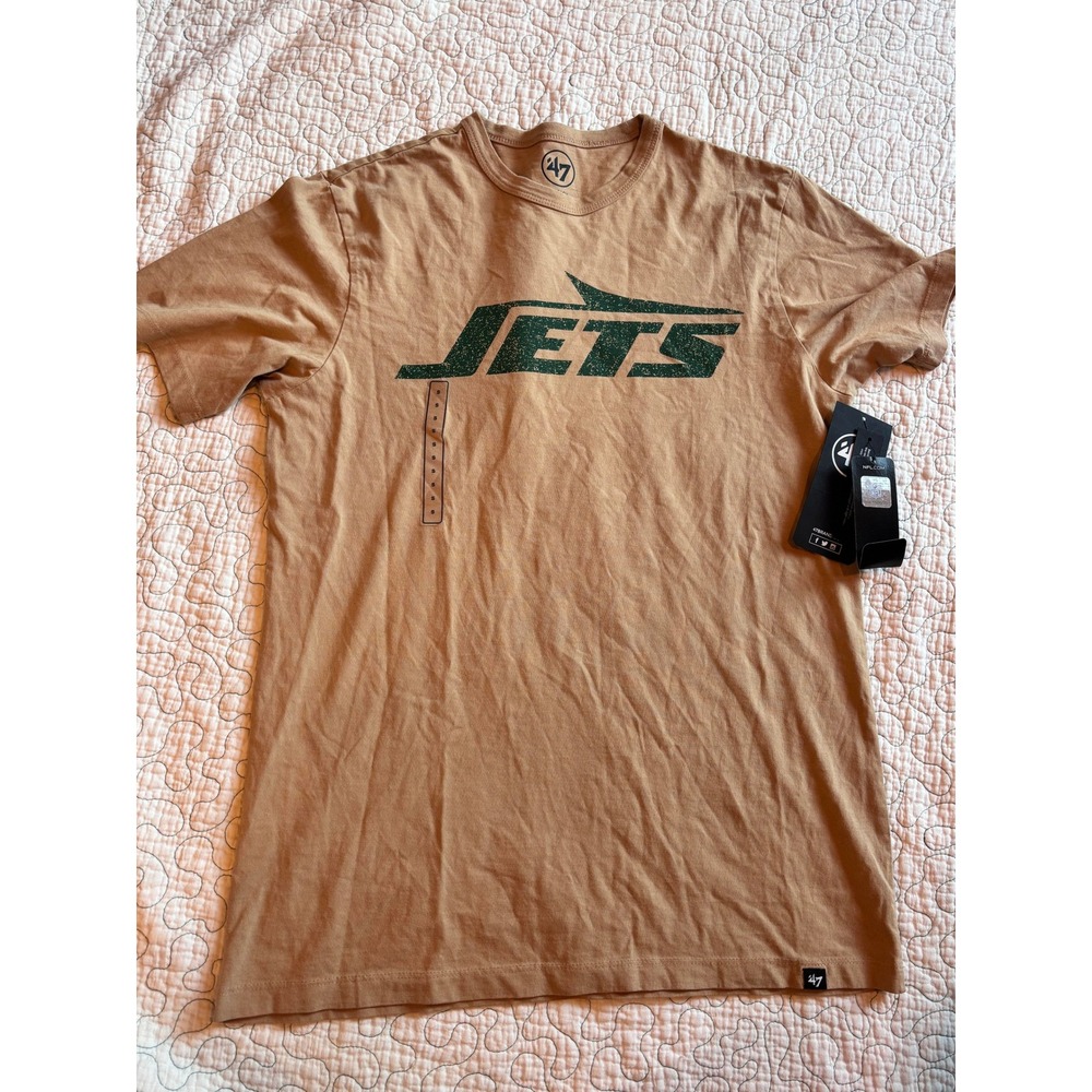 47 Brand New York Jets NFL Dusted Khaki Graphic T-Shirt Mens Size Small